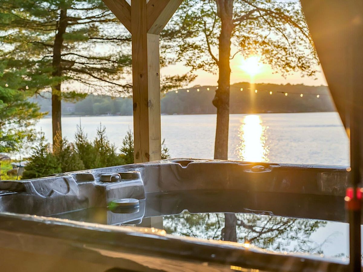 Sunset View Of Lake Harmony From A Luxury Poconos Vacation Rental Hot Tub