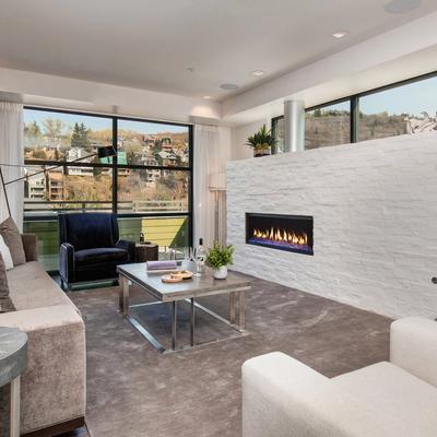 Living room with fireplace.