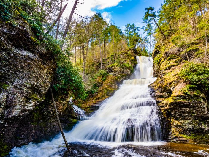 View of Dingman Falls in the Poconos Mountains during the Fall
