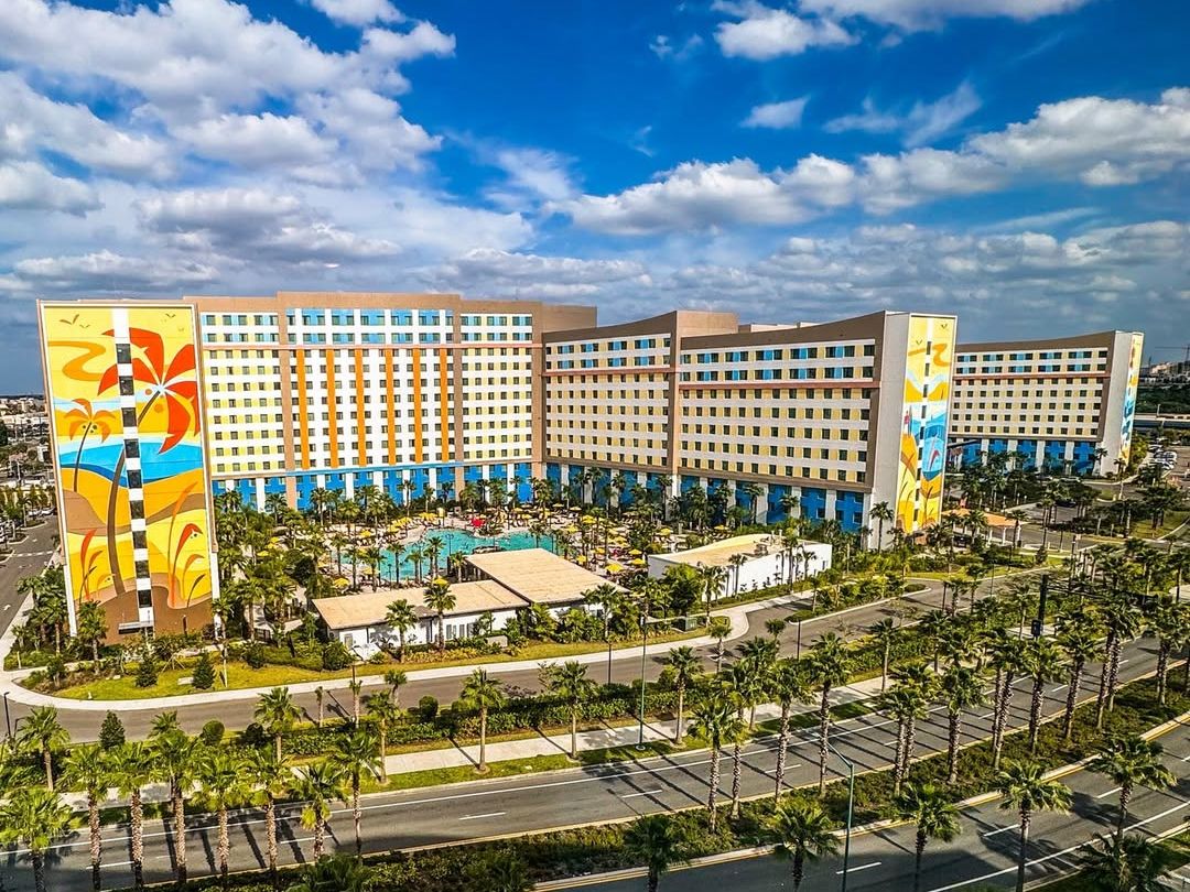Aerial view of Universal Orlando Resort with its massive theme park attractions. A top destination for movie-inspired rides and entertainment.