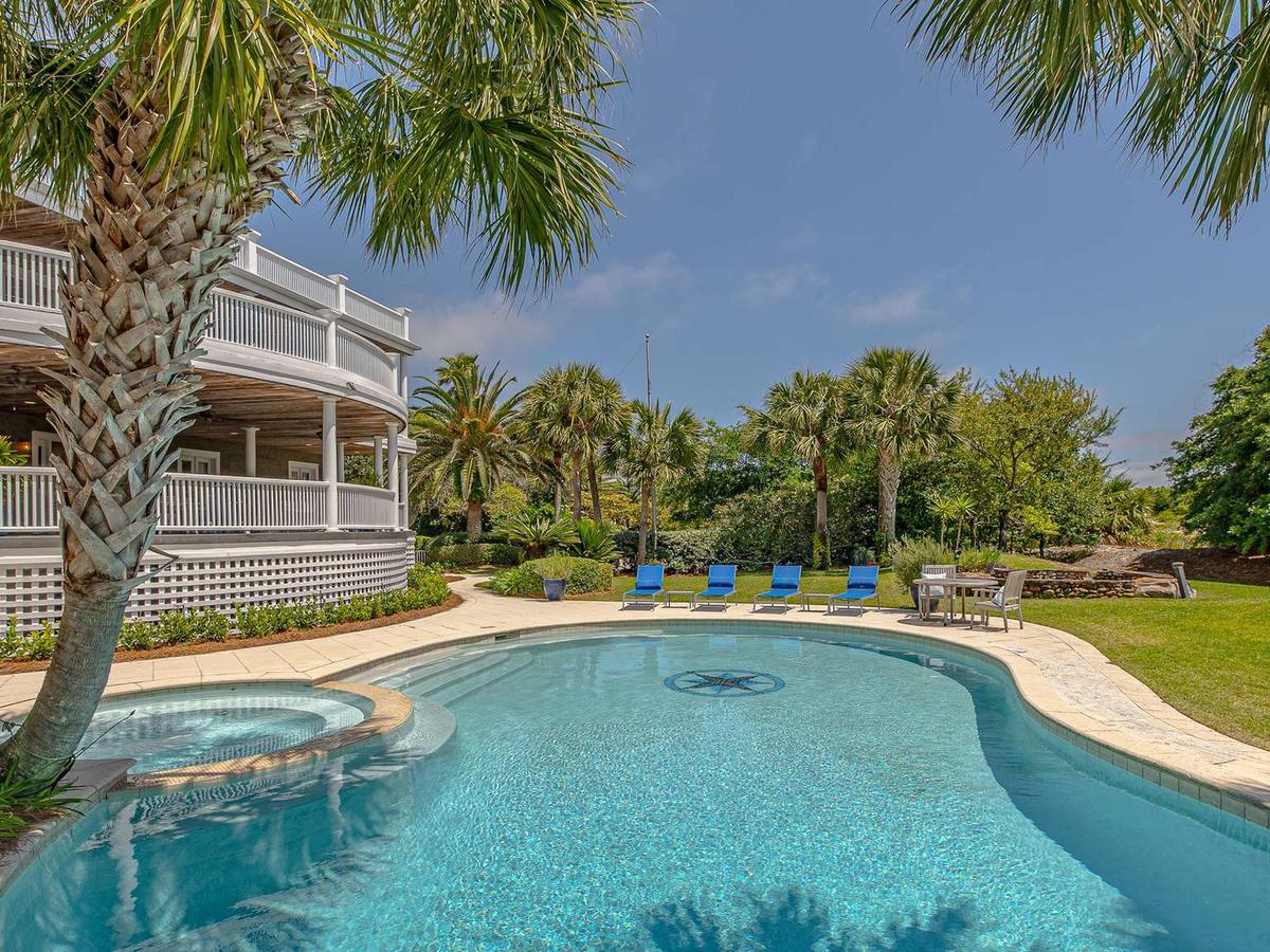 Backyard View of Luxury St. Simons Island Vacation Rental with Pool and Hot Tub