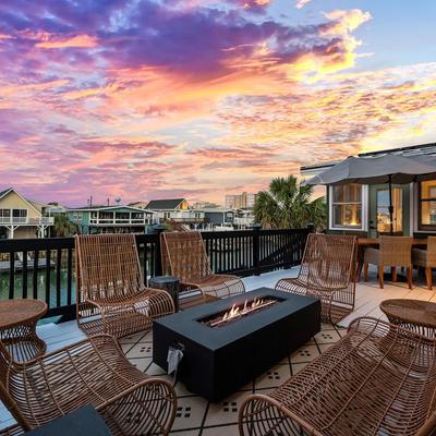 Outdoor living space at Cabin by the Sea.