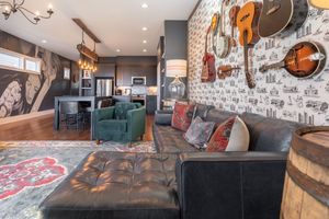 Guitar wall in interior of vacation rental