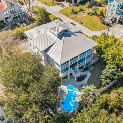 Aerial view of a Tybee Island vacation rental.