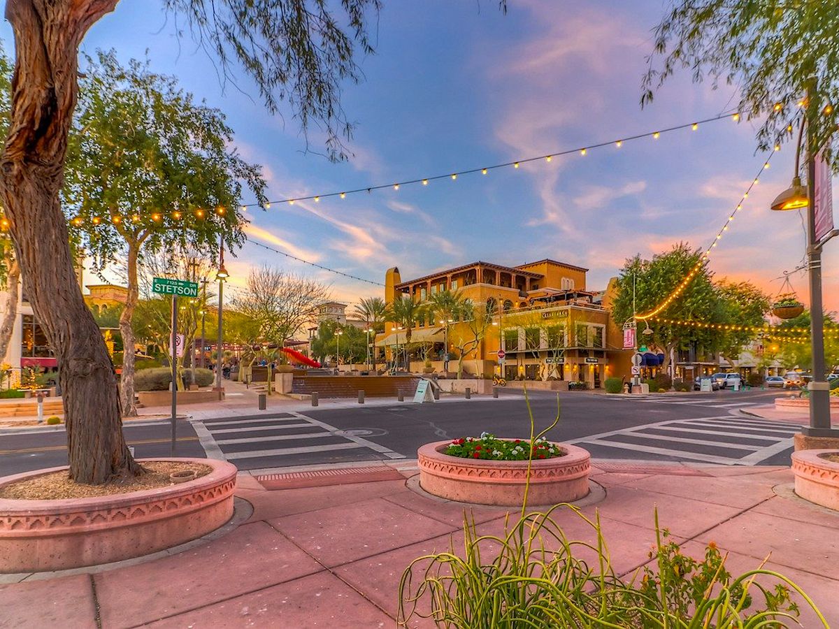 View of Downtown Scottsdale Arizona with String Lights