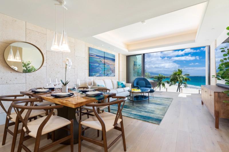 Living area with ocean views in Hawaii condo rental
