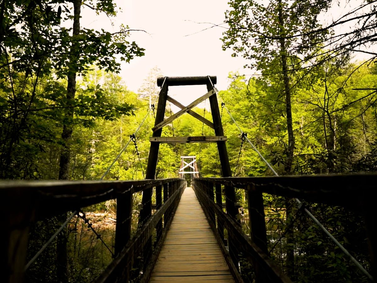 Swinging Bridge over Toccoa River in Suches Georgia