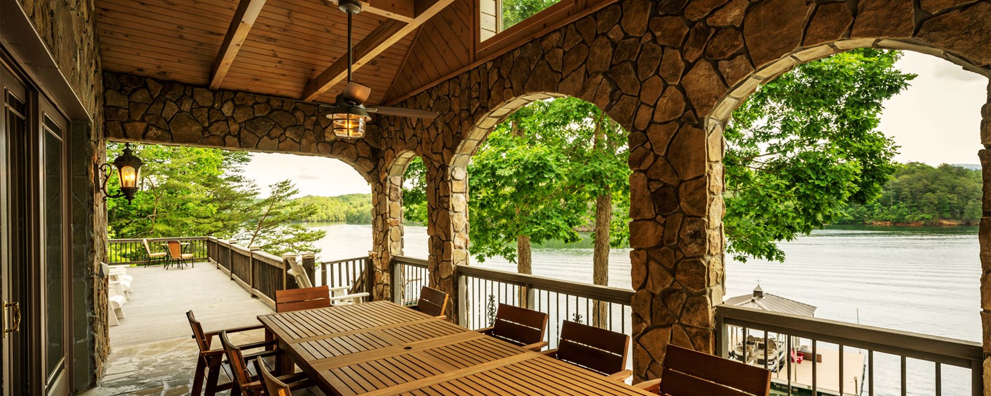 Blue Ridge GA Vacation Rental Stone Patio Overlooking River