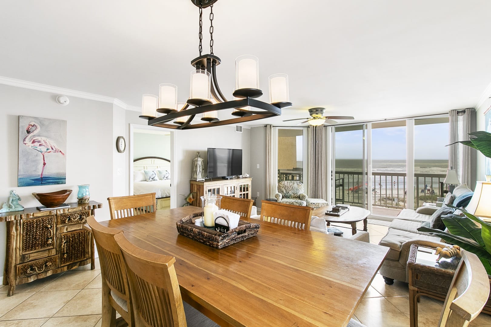 Oceanfront vacation home with wraparound decks and a private boardwalk leading straight to the beach. This Folly Beach property offers easy access to the sand and beautiful views from every level.