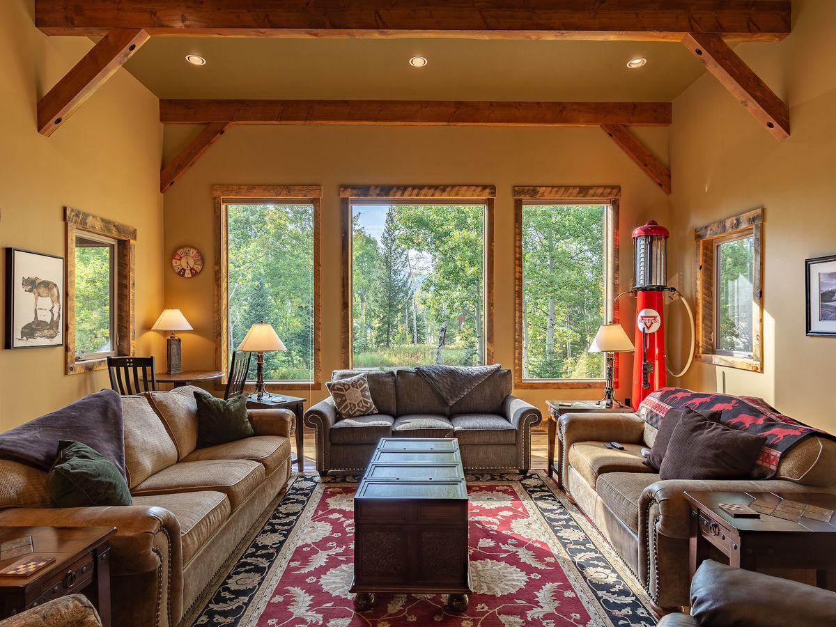 View of Living Room in Luxury West Yellowstone Vacation Rental