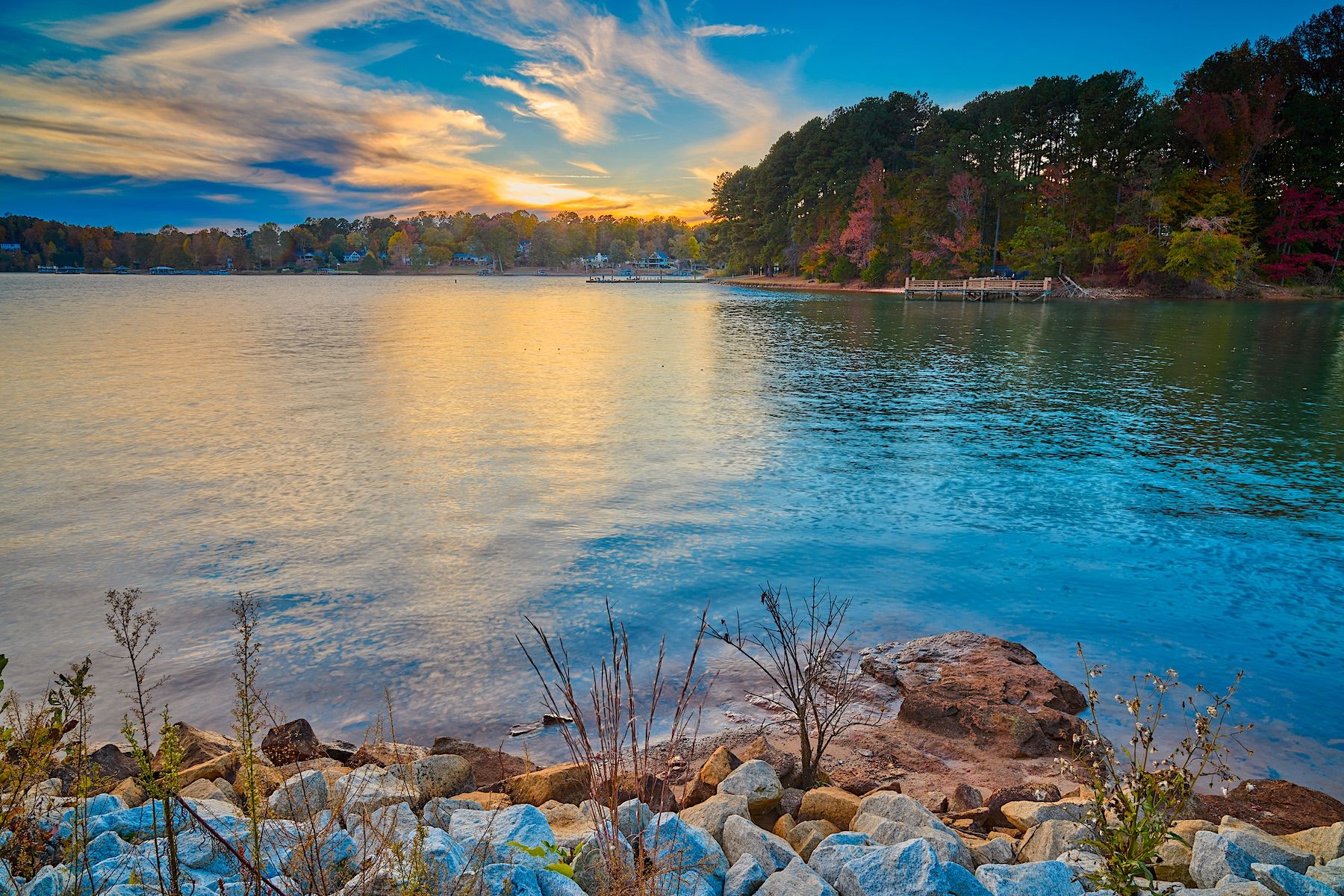 View of Lake Keowee in South Carolina At Sunset