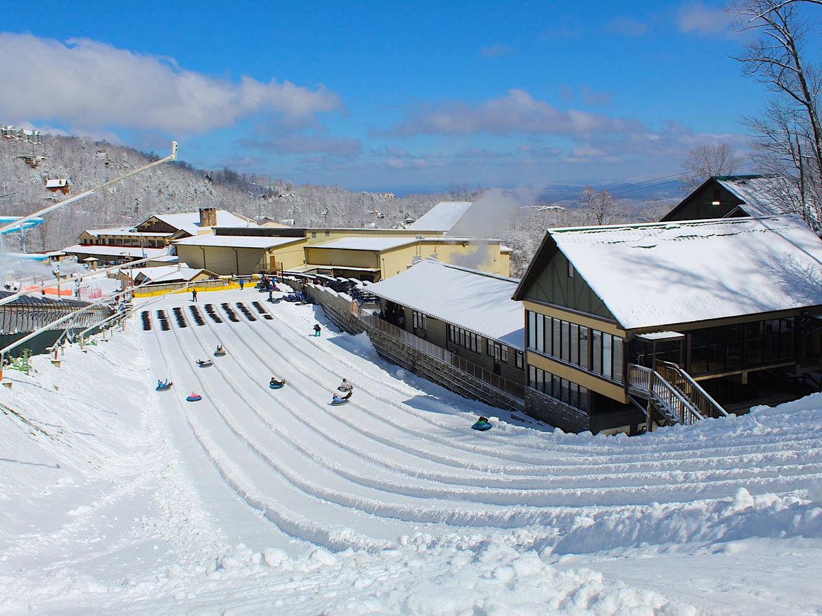 Aerial View of People Tubing on Ober Mountain in Tennessee