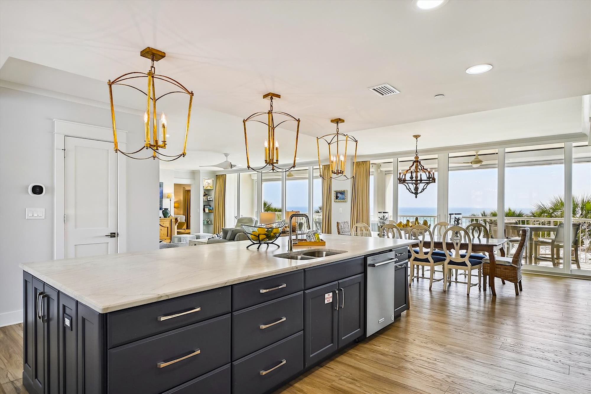 Kitchen with Gold Light Fixtures in Luxury Destin Vacation Rental