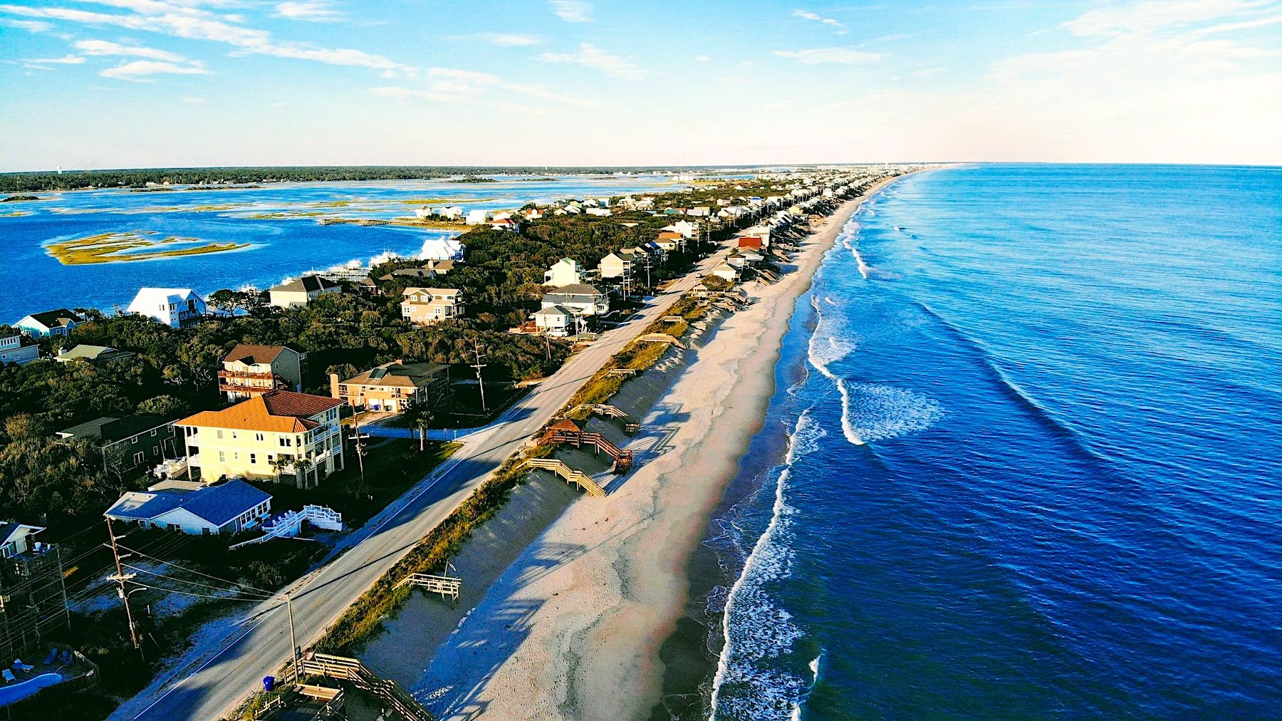 View of Topsail Island, North Carolina, looking north from Surf City, North Carolina