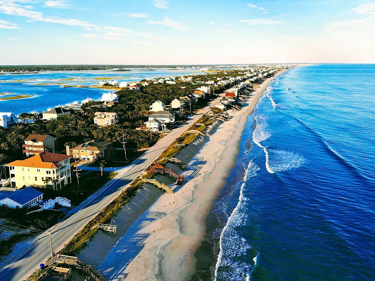 View of Topsail Island, North Carolina, looking north from Surf City, North Carolina