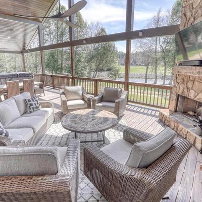 Outdoor living space with riverfront views.