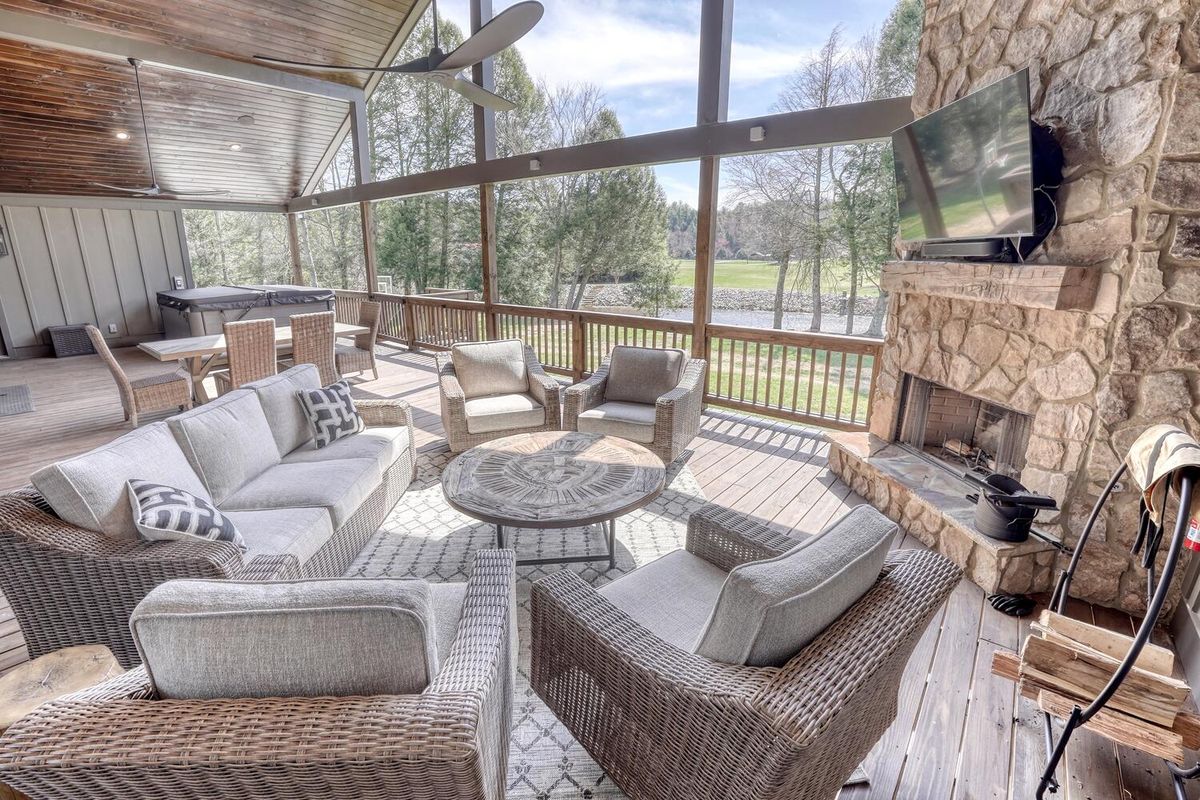 Outdoor living space with riverfront views.