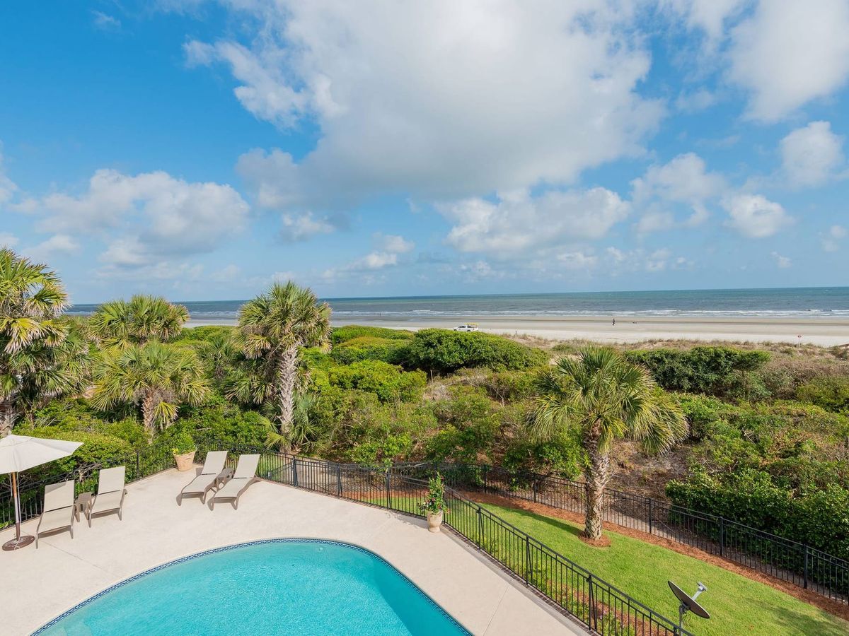 Oceanfront deck with pool overlooking beach on Kiawah Island