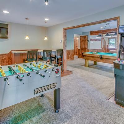 Game room at a Pocono Mountain vacation rental.