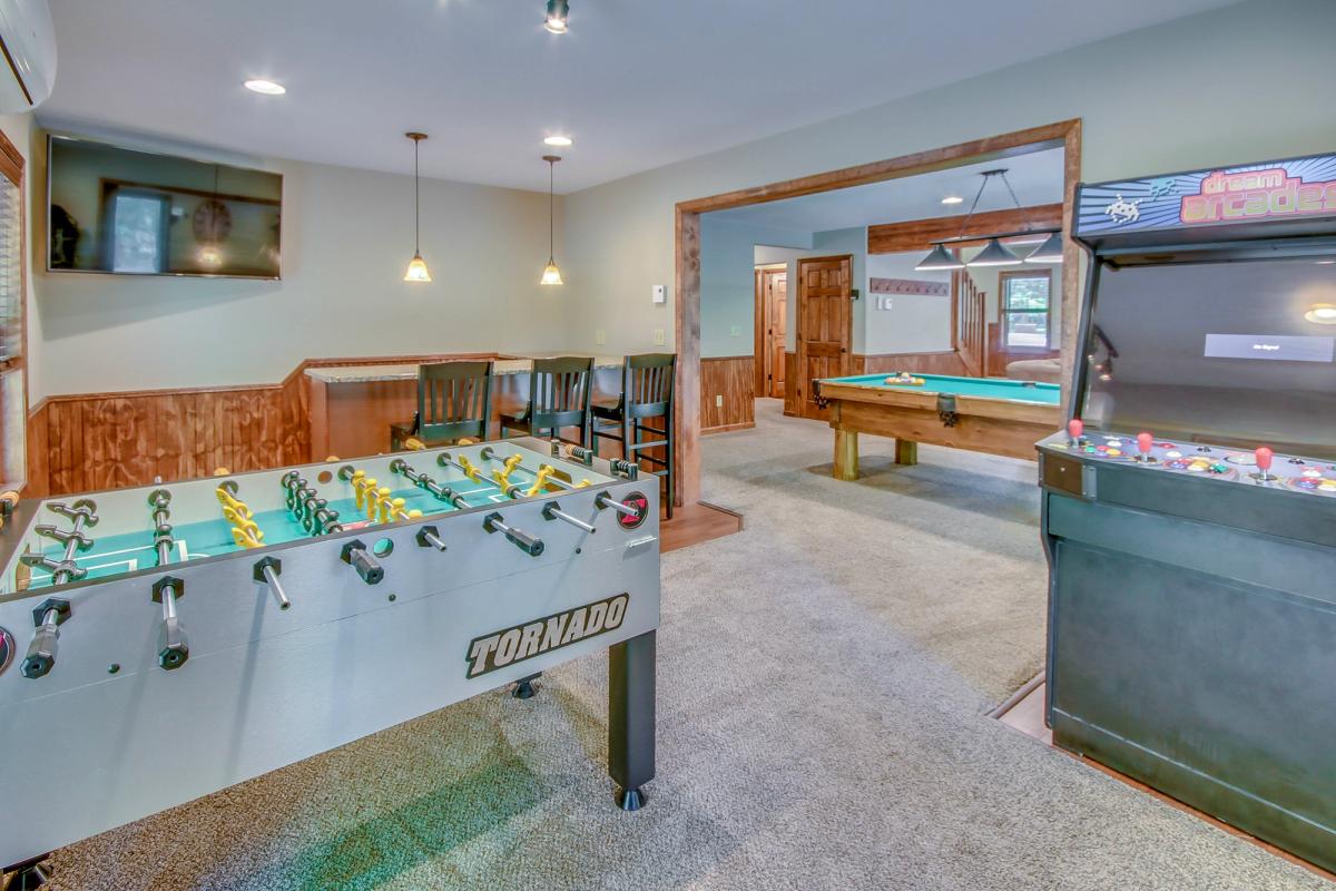 Game room at a Pocono Mountain vacation rental.