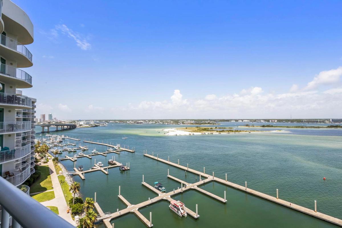 View of docks from an Orange Beach vacation rental.