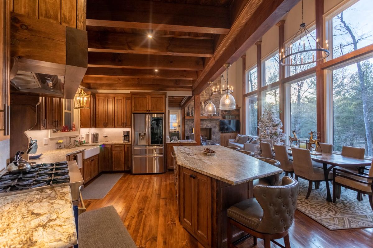 Open layout with living and dining spaces.