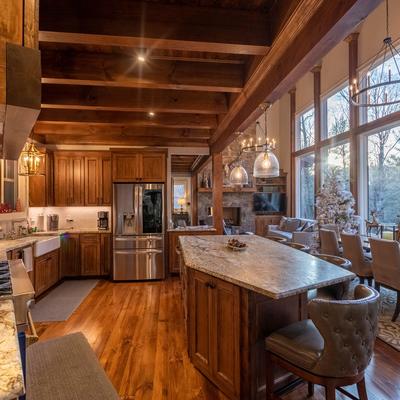 Open layout with living and dining spaces.