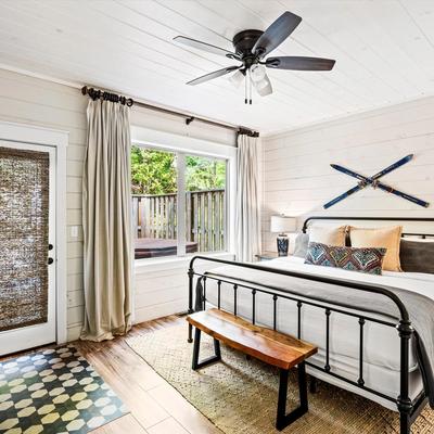 Primary bedroom in Cozy Creek Cottage.