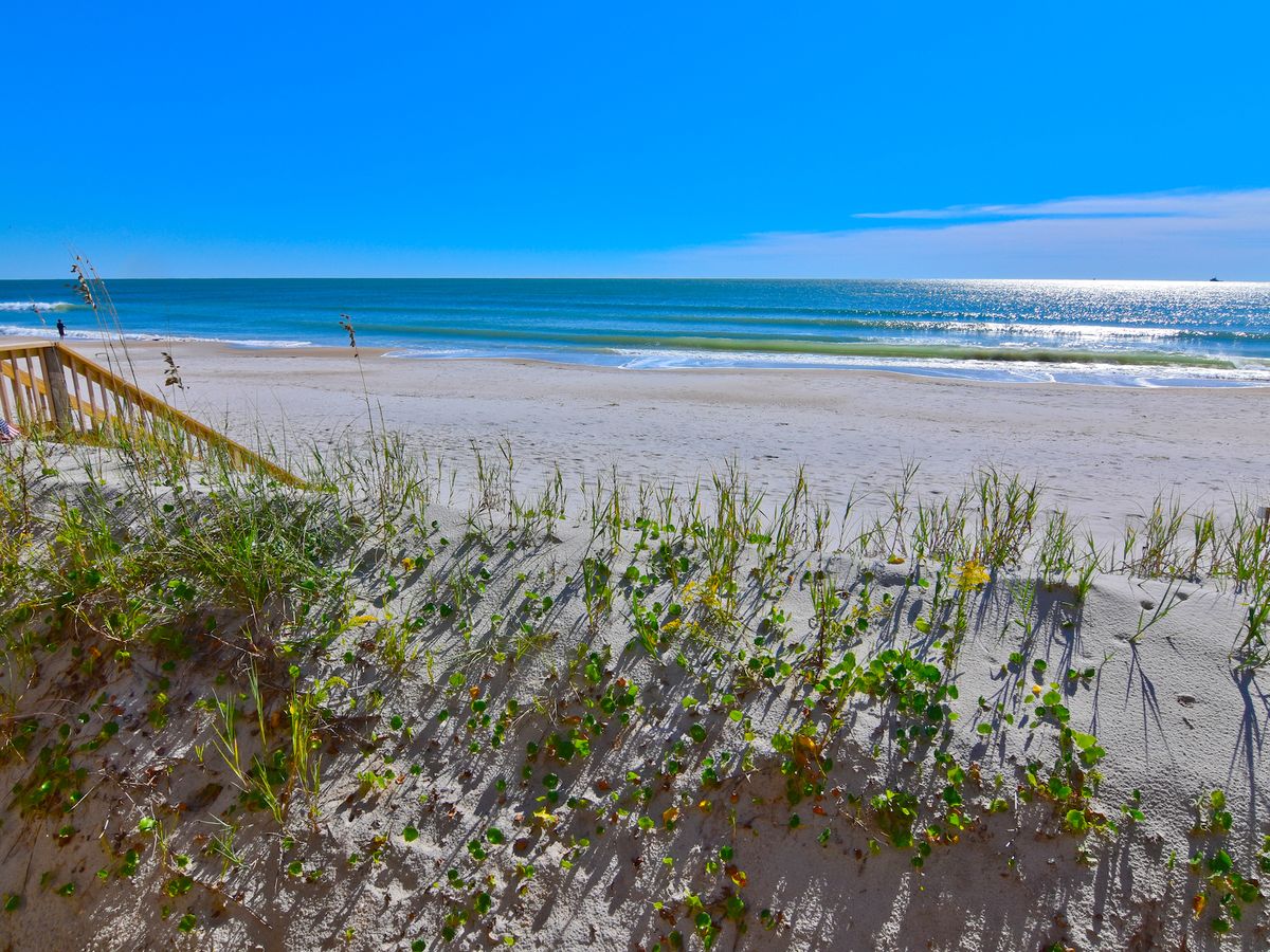 View of Topsail Beach and sand dunes on Topsail Island, NC