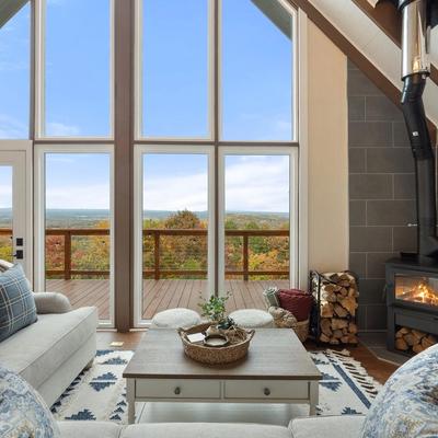 Living space in Modern Cabin with scenic vistas.