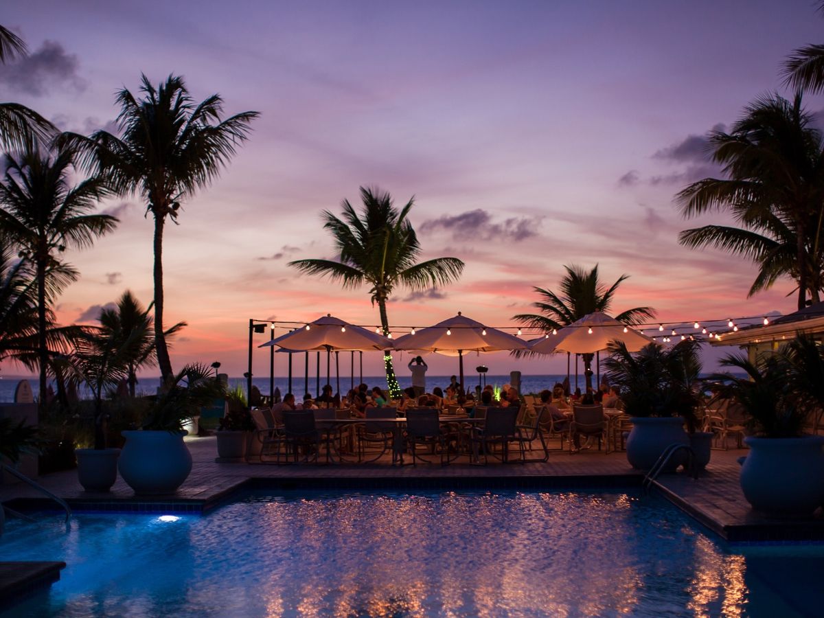 Outside Seating at Restaurant During Sunset in Turks and Caicos