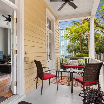 Private balcony overlooking downtown Charleston at The Sunsetter.