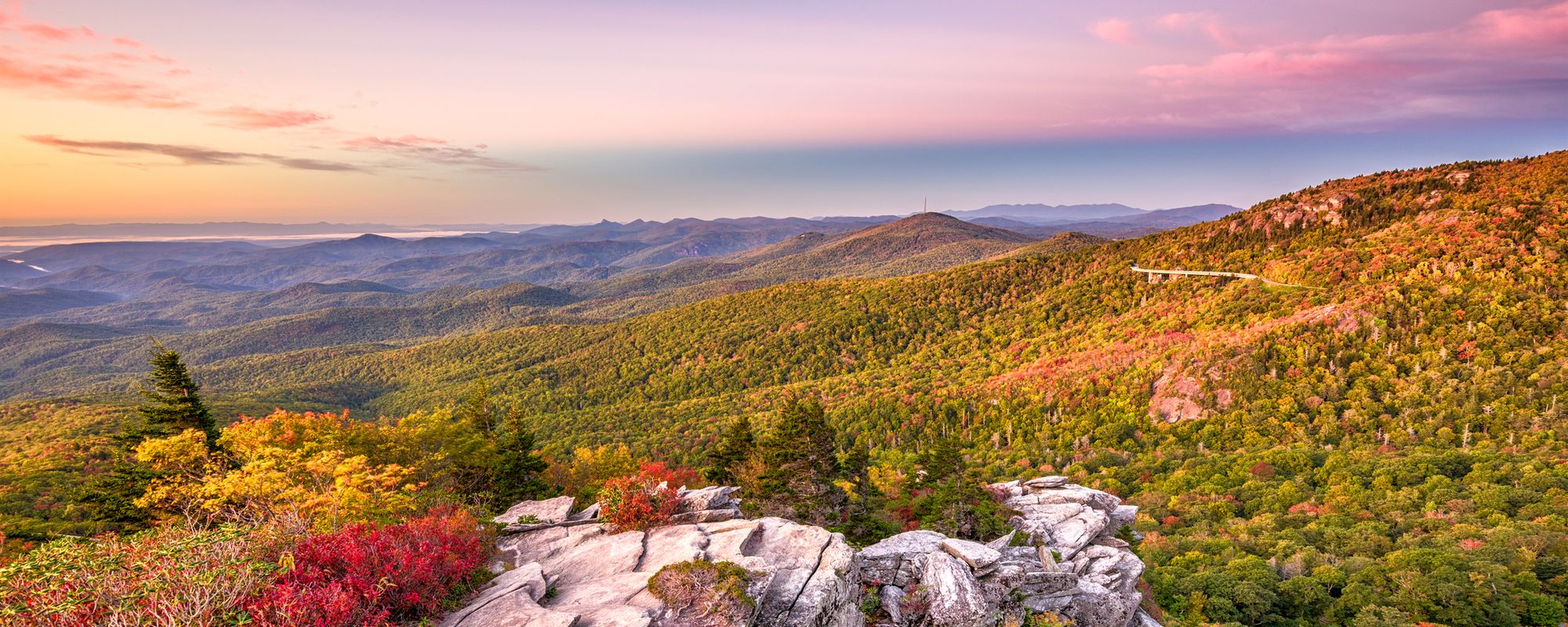 View of Blue Ridge Mountains in the Fall at Sunset