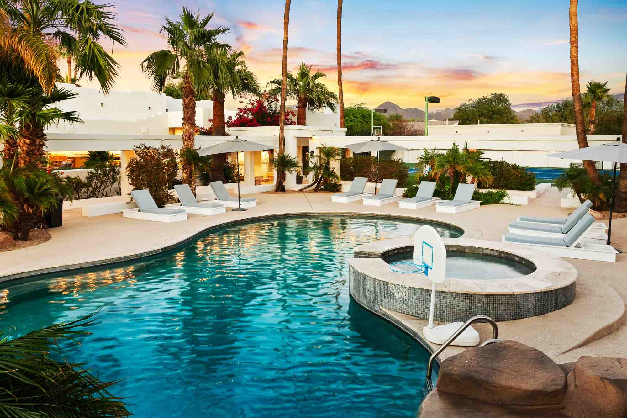 View of Luxury Scottsdale Vacation Rental Backyard with Pool and Desert Views 