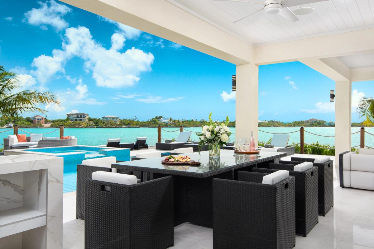 Outdoor dining space at a Turks and Caicos vacation rental.