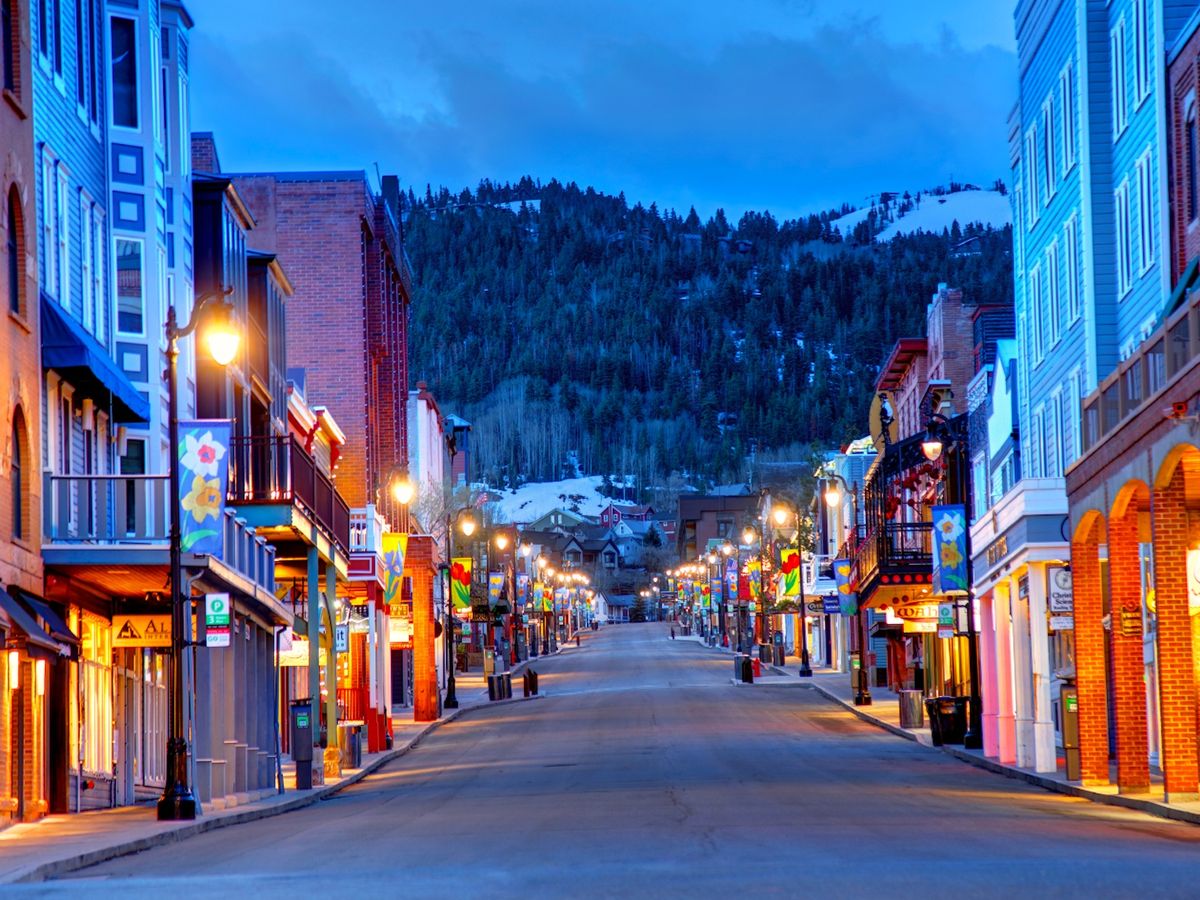 Downtown Park City Utah at night during the winter