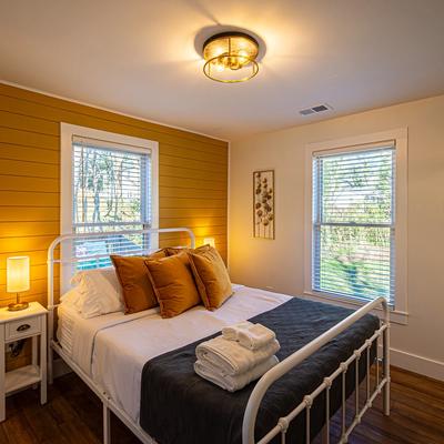 Bedroom in a remodeled Dahlonega, GA cottage rental.