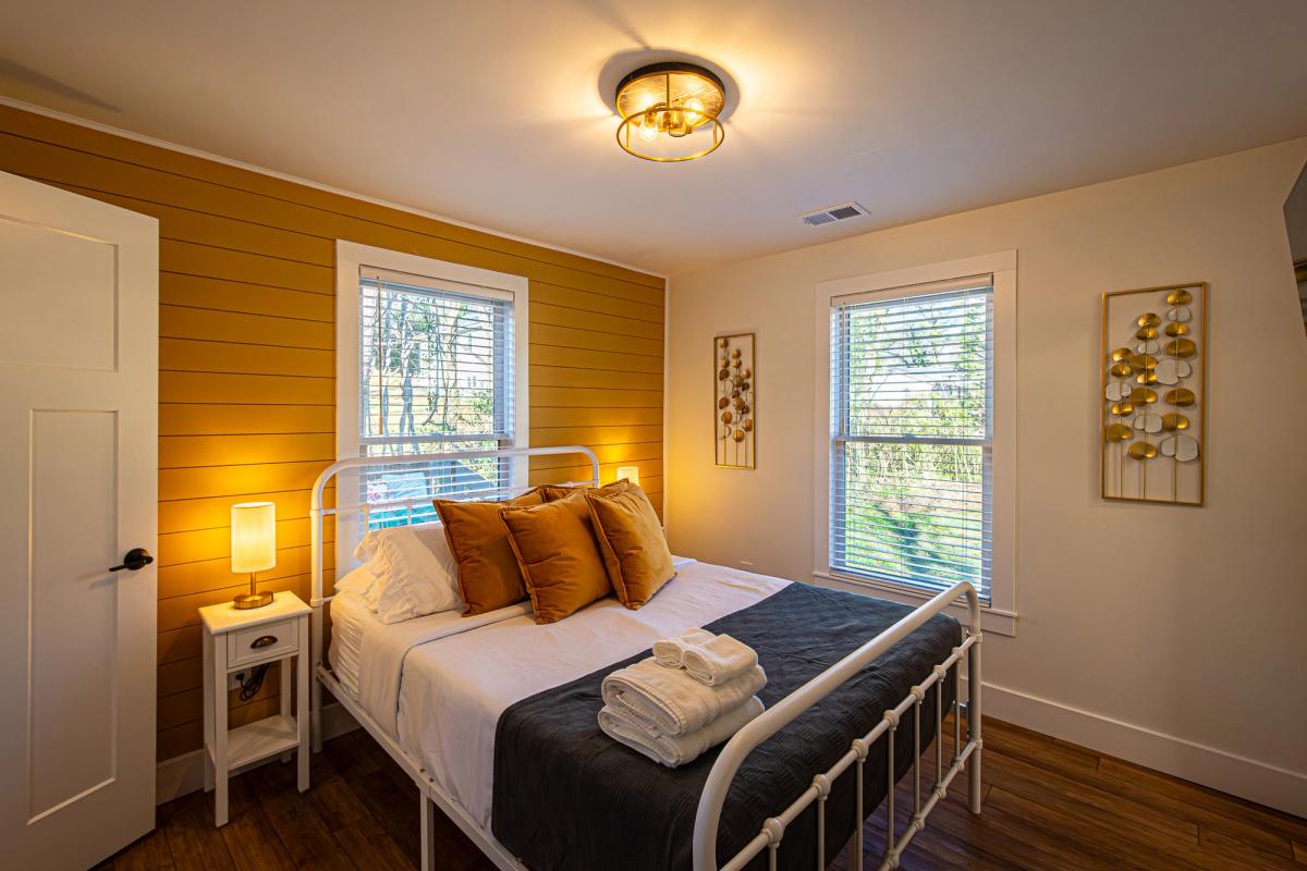 Bedroom in a remodeled Dahlonega, GA cottage rental.