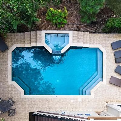 Aerial view of an Isle of Palms vacation rental with private pool.