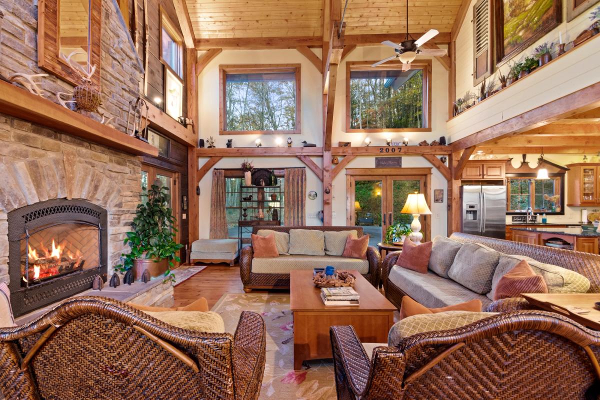 Living room with fireplace.