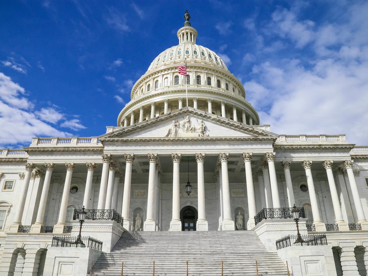 Outside of Washington D.C.'s U.S. Capitol with stairs leading inside the entrance