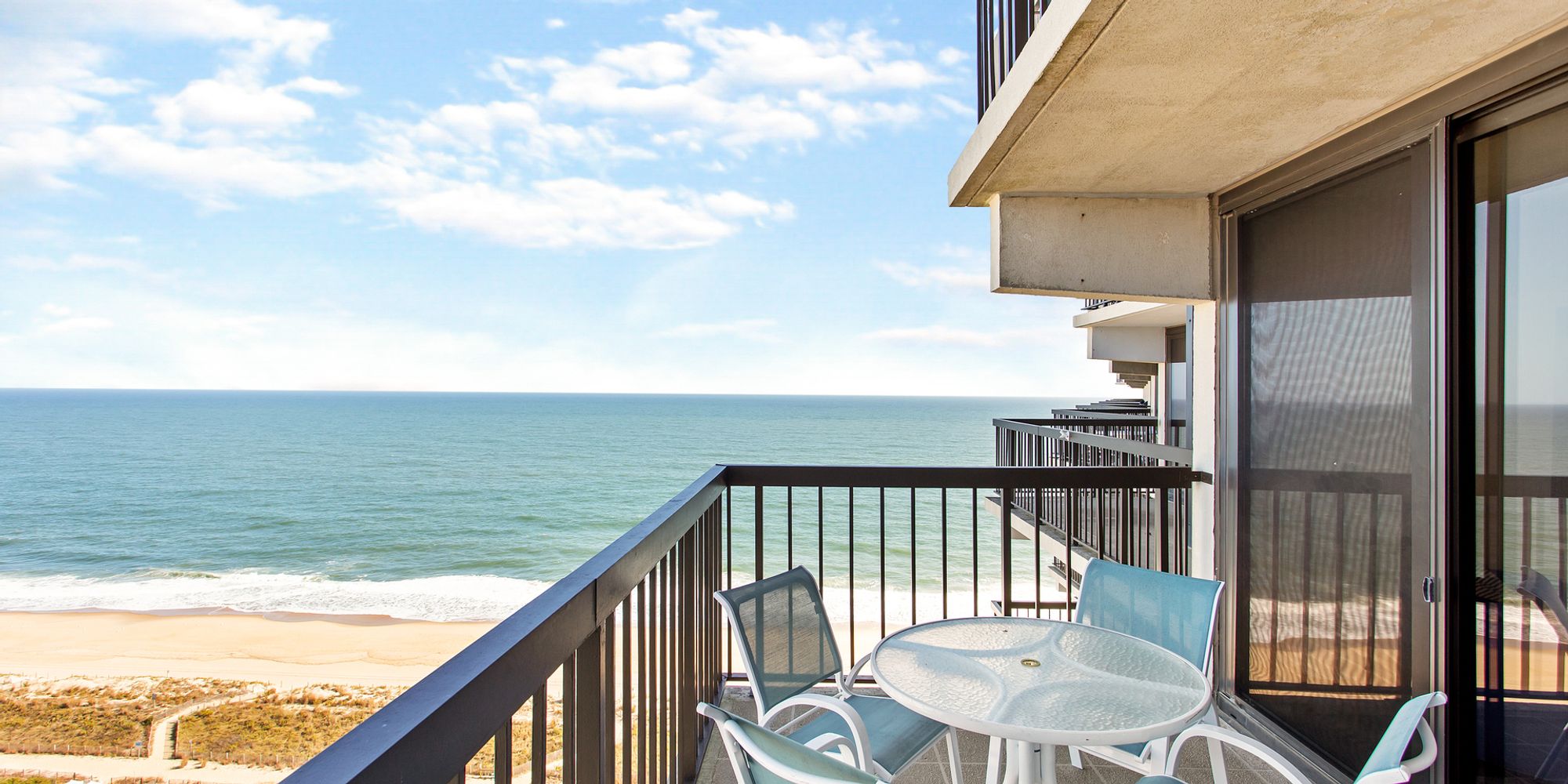 Dining area on balcony at Ocean City vacation rental