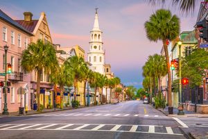 Aerial View of Rainbow Row and Downtown Charleston, SC