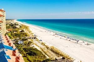 Aerial View of Destin Condos and Beach with Chairs