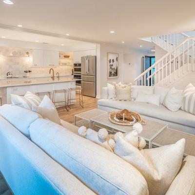 Living room and kitchen in a Hilton Head Island vacation rental.