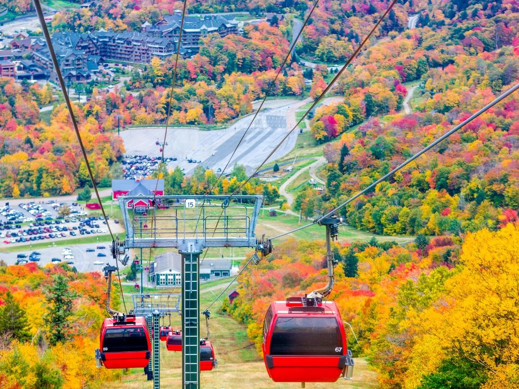 Aerial View of Stowe Mountain Resort Gondolas in the Fall