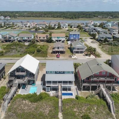 Aerial view of an oceanfront vacation rental in Holden Beach.