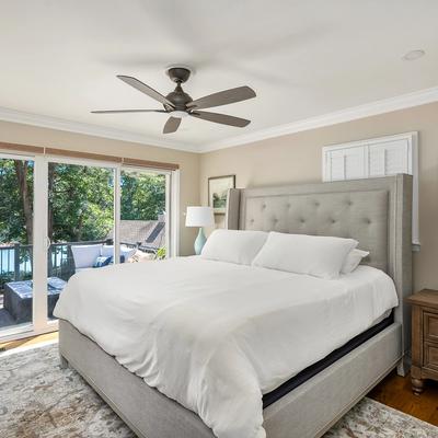 Primary bedroom with views of Lake Hartwell.