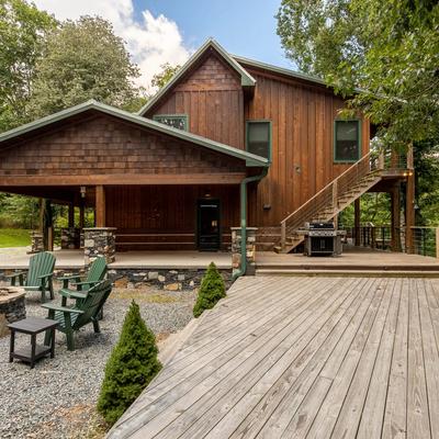 Outdoor living space with fire pit.