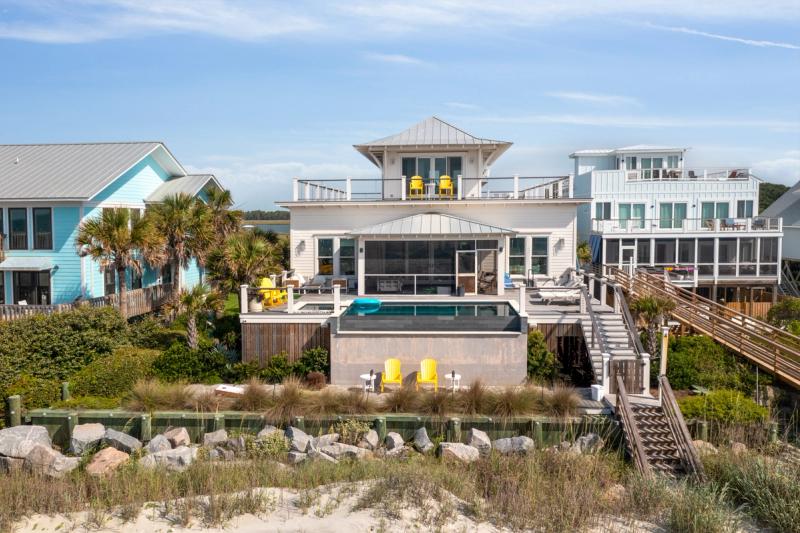 Exterior of oceanfront vacation rental home on Folly Beach.